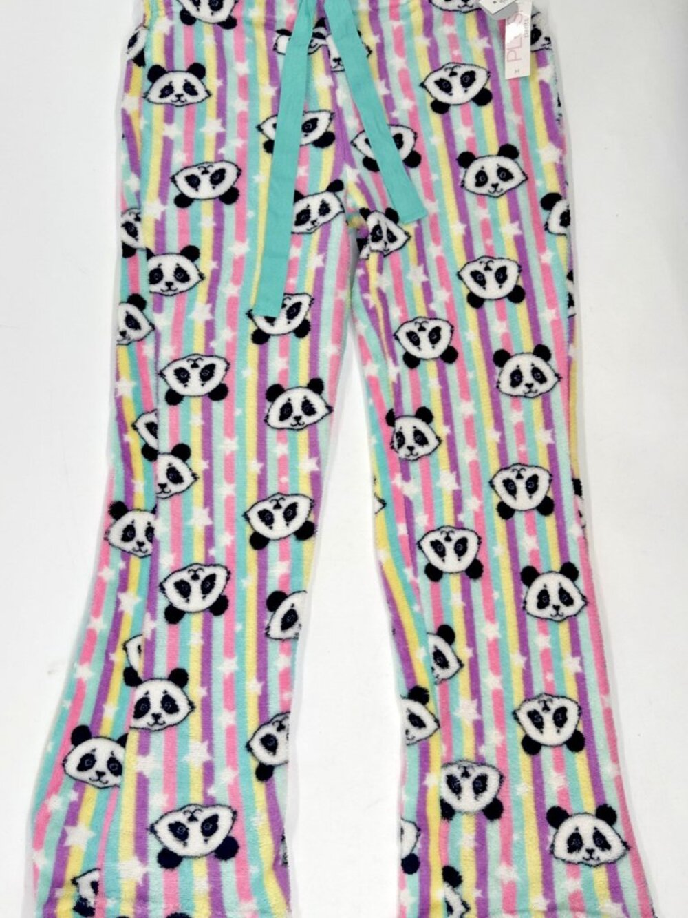 True Panda Fuzzy Plush Pajama Lounge Pants Womens Medium Rainbow Striped NEW